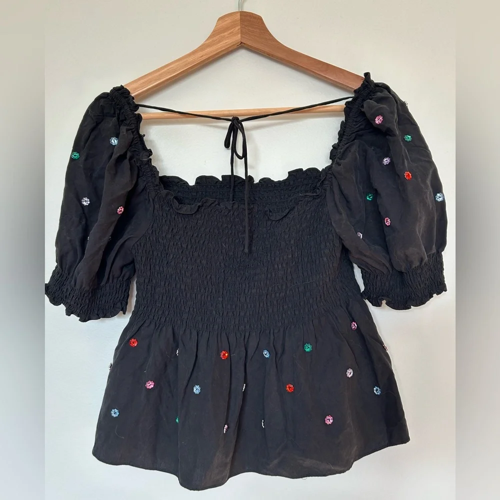 Hill House jewel rhinestone beaded black jammie top - Picture 3 of 4